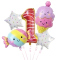 Details zum Eiscreme-Bonbon-Ballonset mit Nummer Eins und Sternen für Kinderfeste - Süße Eistüte Süßigkeiten Nummer 1