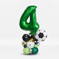 Set palloncini compleanno calcio con numero 4 verde e colonna palloncino a forma di calcio - Set Numero 4
