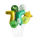 Dettaglio palloncino numero 7 in alluminio con dinosauro verde e stella decorativa - Set 7 / Oro