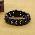 Polished black Cuban link chain bracelet for men featuring a sturdy fold-over clasp - Black Plated (KB136711-BD)