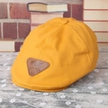 Classic yellow striped flat cap for children featuring a brown bear leather patch - 46-52cm / Yellow WBK Bear
