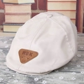 Children's beige striped beret with vintage brown leather bear patch detail - 46-52cm / Beige WBK Bear