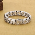 Classic 15mm vintage silver cuban chain bracelet in matte titanium steel for men - Brushed Steel Color (KB25515-D)