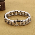 Polished silver 15mm Cuban link bracelet for men with a secure box clasp closure - Shiny Steel Color (KB25516-D)