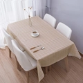 Waterproof PEVA tablecloth featuring a minimalist light brown and white plaid pattern - Coffee