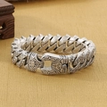 Pulsera de cadena cubana para hombre en acero inoxidable vintage con grabado plata vieja - 21cm / Plata Antigua