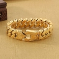 Pulsera de cadena cubana dorada para hombre con grabados florales vintage - 22cm / Dorado