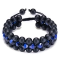 8mm Black Matte Stone and Blue Tiger Eye Triple Layer Adjustable Bracelet for Men - Blue Tiger Eye Bracelet (Triple Layer)