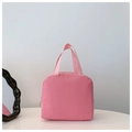 Pink insulated nylon lunch bag for kids with minimalist square design and dual handles - Pink