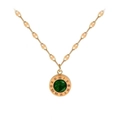 Rose gold roman numeral necklace featuring an elegant green emerald pendant on a bean chain - Green Rhinestone Roman Necklace