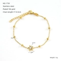 Detailed view of 18K gold plated stainless steel bracelet with zircon flower and beads - Zirconia Star Pendant (ZH1739G)