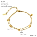 Minimalist double-layer 18K gold plated stainless steel anklet with pearl and leaf charms - Leaf Pearl Style (ZYG1578)