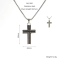 Titanium steel cross pendant necklace with black stones and 50cm square link chain - Double Layer Cross With Black Zirconia (ZYS1801)