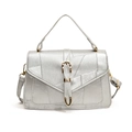 Silver metallic leather crossbody bag with irregular stitching and gold hardware - Silver