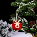 Christmas tree hanging reindeer ornament with red plush pompom and wooden deer head - Red