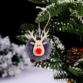 Felt reindeer Christmas tree ornament with plush purple ball and wooden antlers - Blue