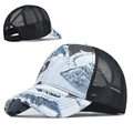 Tie-dye cotton trucker hat with blue ink patterns and black breathable mesh back - Adjustable / Tie-Dye Grey