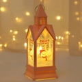 Pink Christmas church lantern with snowman print and warm glowing LED light - Pink Snowman
