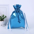 Bright blue metallic drawstring gift bag with diamond texture for Christmas presents - Laser Blue 24*32