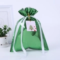Glossy green laser film drawstring gift bag with white ribbon and Christmas tag - Laser Small Green 24*32