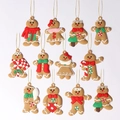 Set of 12 assorted gingerbread man ornaments with colorful festive details and gold strings - Classic Best Seller A (12Pcs)