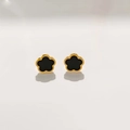 Black|five Leaves Flower Ear Studs / One Size
