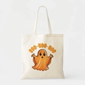 Detailed view of canvas tote bag featuring orange cartoon ghost and BOO-HOO-HOO text - 35*40 / Boo Ghost