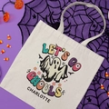 Halloween canvas tote bag with retro ghost print and purple festive accessories - 35cmx40cm / Charlotte Ghouls Style