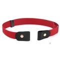 Red buckle-free elastic invisible belt with black leather ends and golden snap button - Red