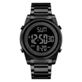 All-black matte stainless steel digital watch with sleek metal band and LCD display - Black