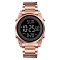 Rose gold Skmei digital watch with black LCD screen and stylish metal link bracelet - Rose Gold