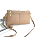 Minimalistische kaki bruine crossbodytas van leer met dubbele ritscompartimenten - Khaki