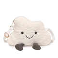 White plush cloud crossbody bag featuring an embroidered smiley face and small grey feet - White Cloud Smile Style / White