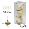 Set of 3 gold onion-shaped Christmas ornaments with white glitter and hanging strings - Gold