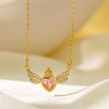 Collier Couronne Et Ailes En Diamant Rose 8157 En Or