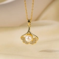 [8120] Collier En Perles Et Feuilles De Ginkgo En Or