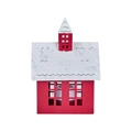 Red metal house candle holder with white glitter roof and chimney for Christmas decor - Style A (Excl. T-light)