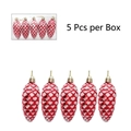 Set de 5 adornos de piñas pintadas en rojo y blanco con cordones dorados en caja - Rojo