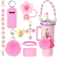 Pink Stanley cup accessory set with daisy lanyard, straw cover, and lipstick pouch - 8-Piece Set 10-Pink Lipstick Sleeve