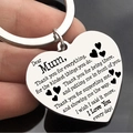 Portachiavi a cuore in acciaio inossidabile per mamma con incisione di ringraziamento - Messaggio alla Madre (YQ103) / Argento