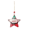 Kerstster hanger van rood en groen geruite stof met Merry tekst label - Ster (MERRY)