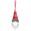 Ciondolo gnomo di Natale con cappello a quadri rossi e bianchi e bordo in peluche - Stile B (Quadri Grandi Rosso Bianco)