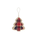 Addobbo ad albero di Natale in iuta con dettagli scozzesi rossi e corda per appendere - Ornamento Natalizio in Jute C (Albero)