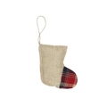 Calza di Natale in juta con bordo a quadri rossi e cordoncino per appenderla - Ornamento Natalizio in Jute B (Calza)