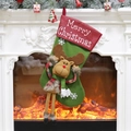 Calza di Natale rossa e verde con decorazione renna di peluche e Merry Christmas ricamato - Stile Alce