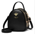 Petit sac bandoulière noir pour femme en similicuir avec abeille dorée et double fermeture - Noir