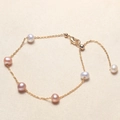 Elegant gold chain bracelet featuring white and lilac freshwater pearls with lobster clasp - Multicolor Gypsophila Bead Chain Style (B1411 4#) / Multicolor/Gold