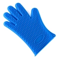 Blue silicone oven mitt with anti-slip heart texture for heat resistant kitchen protection - Blue
