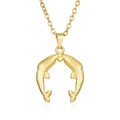 Detailed close-up of double dolphin pendant necklace in polished 18K gold finish - Double Dolphin Pendant Gold (MS-541)