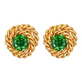 Vintage 18K gold-plated stainless steel rose knot earrings with green zircon centers - Gold Green Zirconia